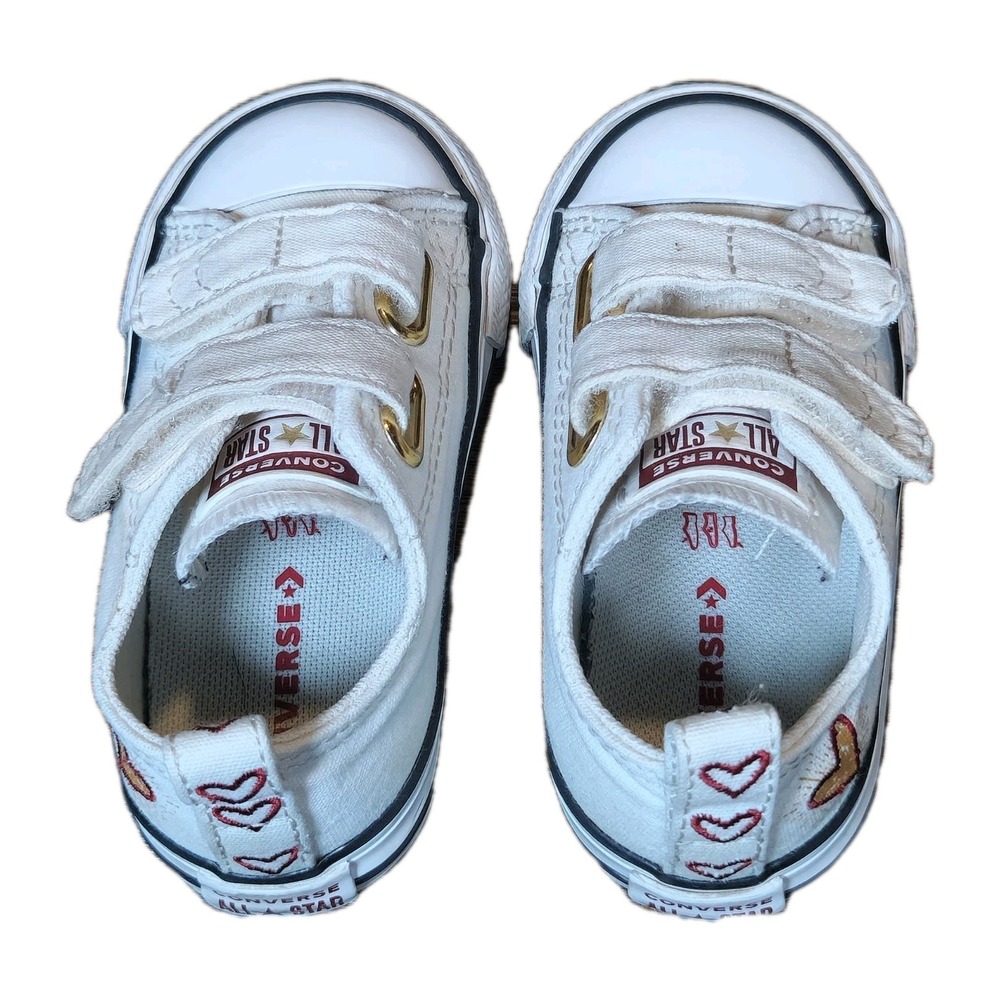 Converse Toddler Ivory Low Top Sneakers With Hearts Size 5c - Picture 6 of 10